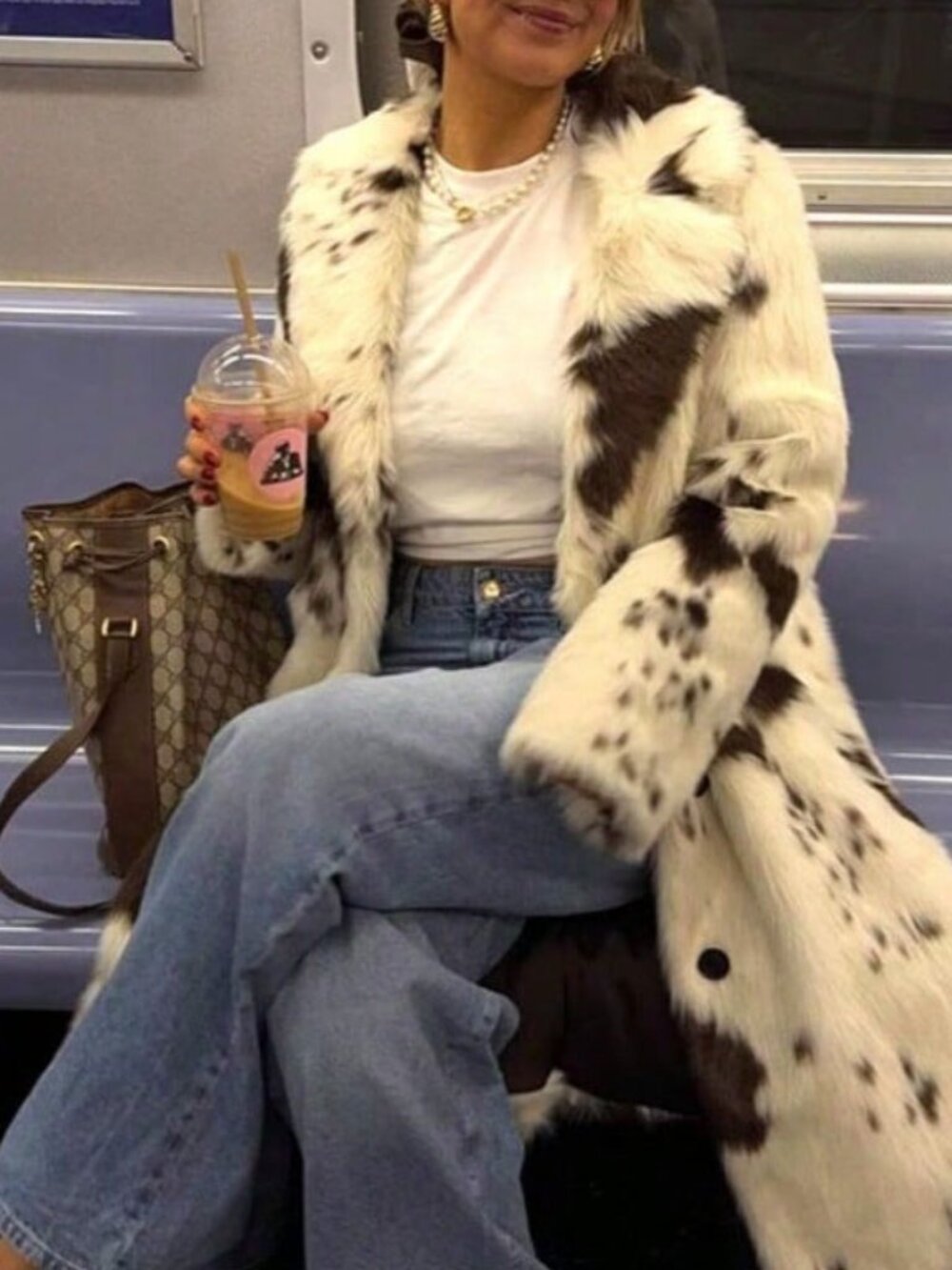 Casual Women's animal print faux Fur long Coat - Picture 2 of 4